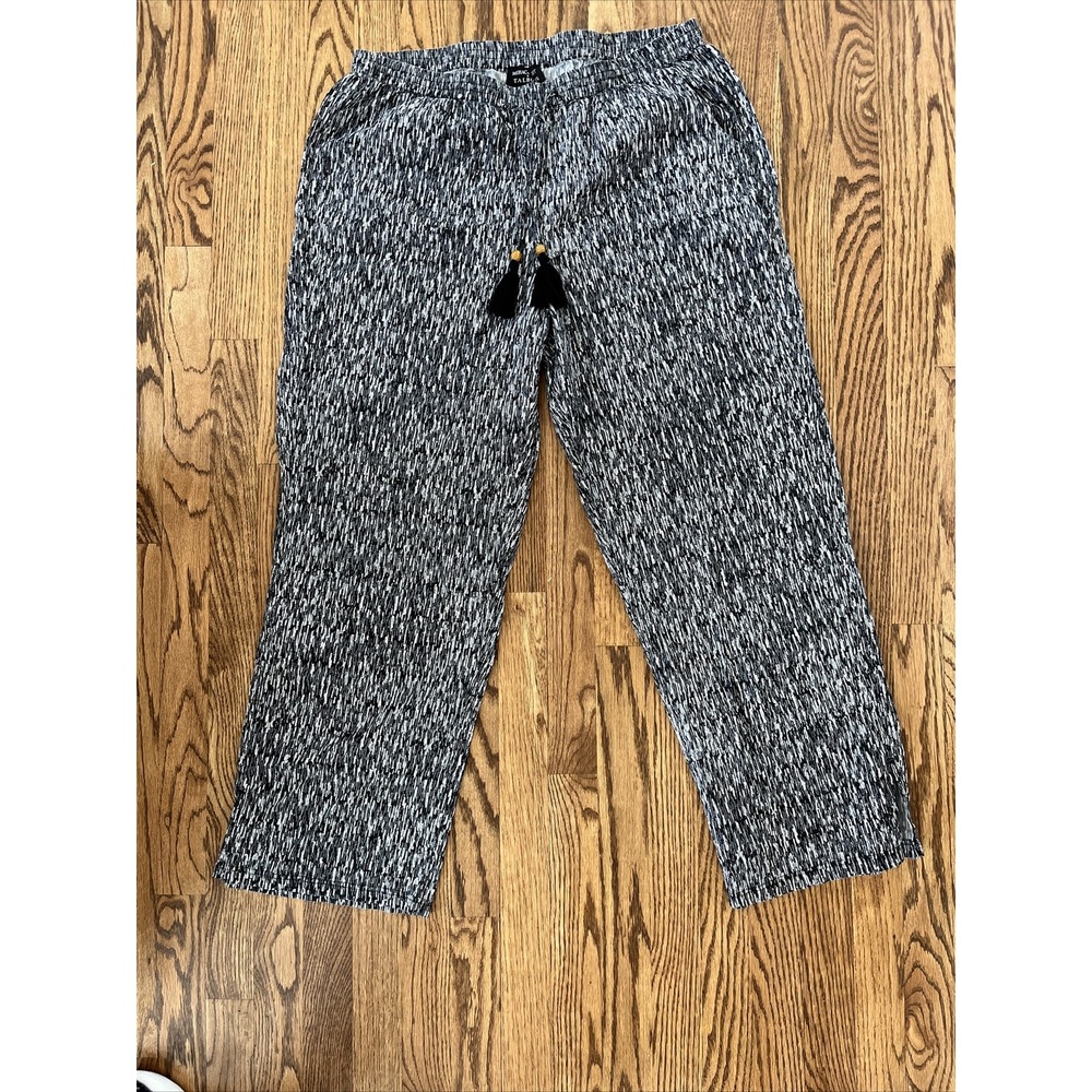 Miracle Suit & Talbots Cotton Beach Pants Black & White Womens Large Tassels